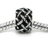 Picture of 20 PCs Zinc Based Alloy European Style Large Hole Charm Beads Antique Silver Color Round Grid Checker 8.5mm x 6.5mm, Hole: Approx 5mm