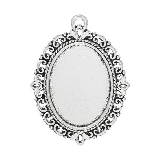 Image de 10 Pcs Pendentifs Supports à Cabochons en Alliage de Zinc Ovale Argent Vieilli (Convenable à 25mmx18mm) 39mm x 29mm