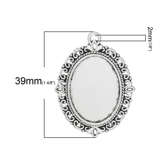 Image de 10 Pcs Pendentifs Supports à Cabochons en Alliage de Zinc Ovale Argent Vieilli (Convenable à 25mmx18mm) 39mm x 29mm