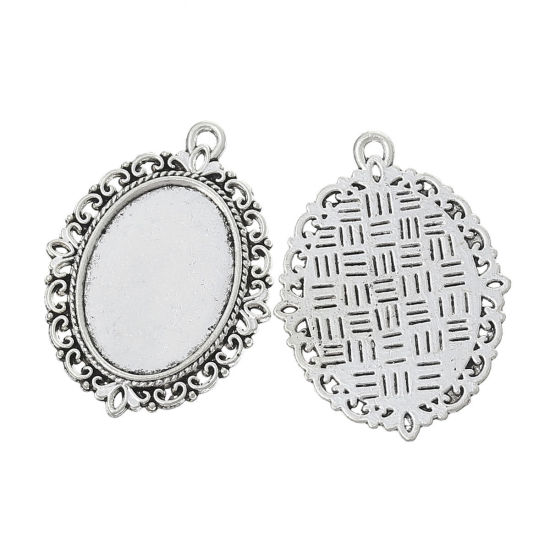 Image de 10 Pcs Pendentifs Supports à Cabochons en Alliage de Zinc Ovale Argent Vieilli (Convenable à 25mmx18mm) 39mm x 29mm