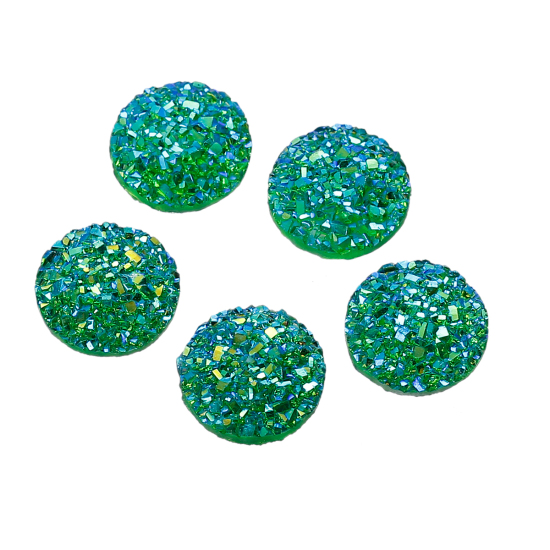 Image de Druzy Cabochon Dôme en Résine Rond Vert Couleur AB 12mm Dia, 20 Pcs