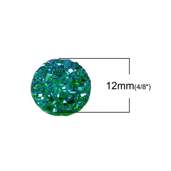 Image de Druzy Cabochon Dôme en Résine Rond Vert Couleur AB 12mm Dia, 20 Pcs