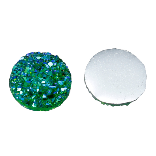 Image de Druzy Cabochon Dôme en Résine Rond Vert Couleur AB 12mm Dia, 20 Pcs