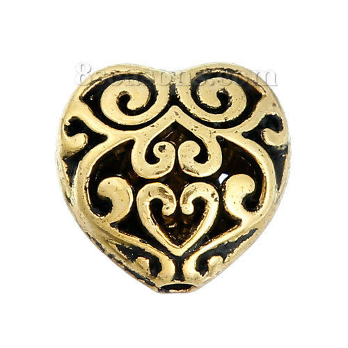 Immagine di Lega di Zinco Perline Cuore Oro Antico Filigrana Come 13mmx 13mm, 10 Pz
