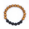 Picture of Stone Lava Natural Wood Beaded Healing Bracelet Antique Silver Color Gear Black & Brown Elastic 24.5cm(9 5/8") long, 1 Piece