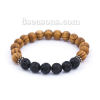 Picture of Stone Lava Natural Wood Beaded Healing Bracelet Antique Silver Color Gear Black & Brown Elastic 24.5cm(9 5/8") long, 1 Piece