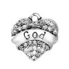 Picture of Zinc Based Alloy Charms Heart Antique Silver Color Message " DAD " Carved Clear Rhinestone 20mm( 6/8") x 19mm( 6/8"), 5 PCs
