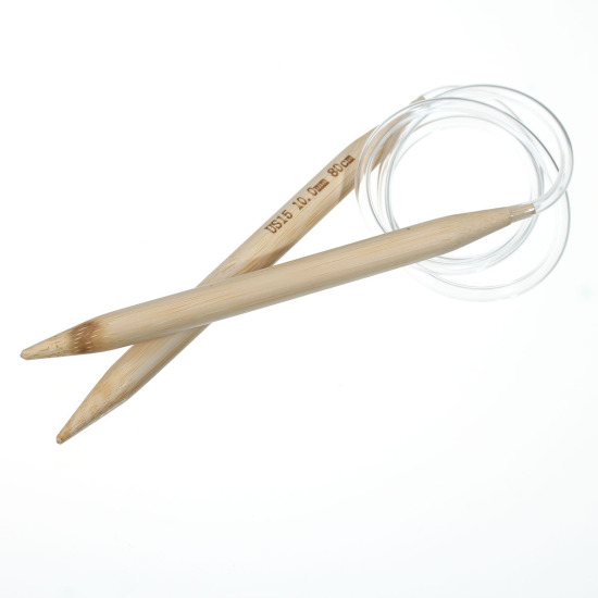 Image de (US15 10.0mm) Aiguilles Circulaire en Bambou Couleur Naturelle 80cm long, 1 Paire