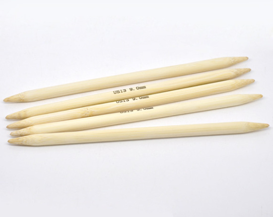 Image de (US13 9.0mm) Aiguilles à Tricoter Double Point en Bambou Couleur Naturelle 20cm Long, 1 Kit ( 5 Pcs/Kit)