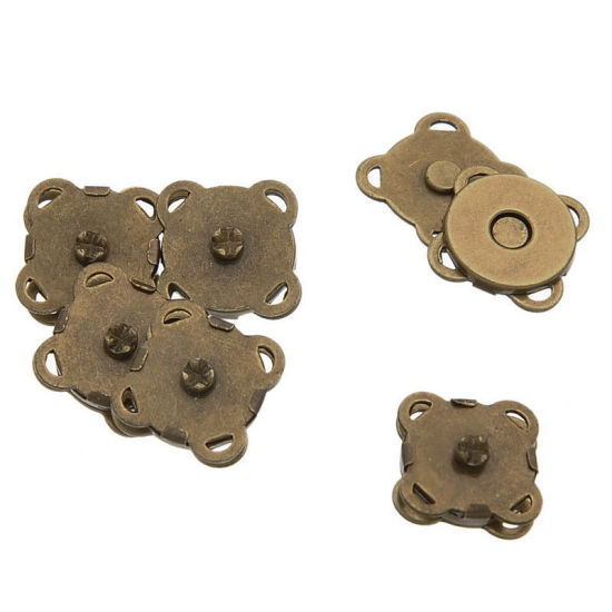 磁石 マグネットクラスプ フラワー 銅古美 11mm x 11mm、 100 個 の画像