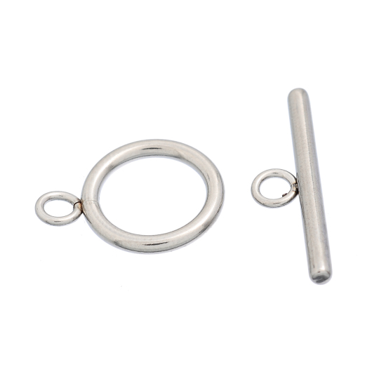 304ステンレス鋼 トグルクラスプ 楕円形 シルバートーン 19.5mmx 14.7mm 25mm x 7mm、 10 セット の画像