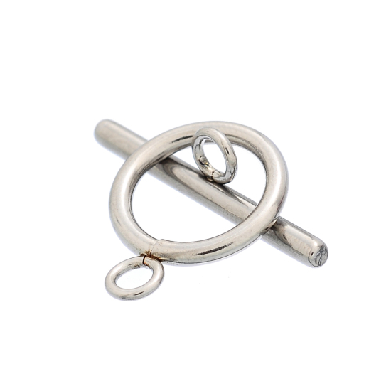 304ステンレス鋼 トグルクラスプ 楕円形 シルバートーン 19.5mmx 14.7mm 25mm x 7mm、 10 セット の画像