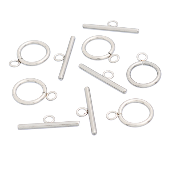 304ステンレス鋼 トグルクラスプ 楕円形 シルバートーン 19.5mmx 14.7mm 25mm x 7mm、 10 セット の画像