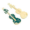 Picture of Zinc Metal Alloy Pendants Violin Gold Plated Clear Rhinestone Green Enamel 6.6cm x 2.15cm(2 5/8" x 7/8"), 5 PCs
