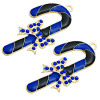 Picture of Zinc Metal Alloy Pendants Christmas Candy Cane Gold Plated Bowknot Carved Blue Rhinestone Black Enamel 6.1cm x 3.1cm(2 3/8" x 1 2/8"), 5 PCs