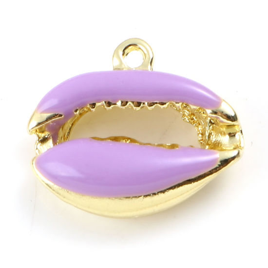 Immagine di Lega di Zinco Charms Conchiglia Oro Placcato Viola Chiaro Smalto 19mm x 17mm , 5 Pz