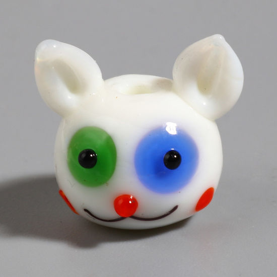 Immagine di Lampwork Vetro Perline Gatto Bianco Circa 17mm x 16mm, Foro: Circa 2.4mm, 1 Pz