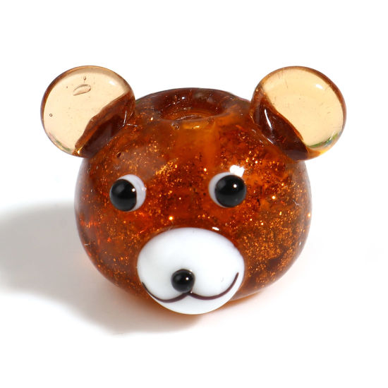 Immagine di Lampwork Vetro Perline Orso Colore del Caffè Brillio Circa 19mm x 13mm - 18mm x 13mm, Foro: Circa 2.5mm, 1 Pz