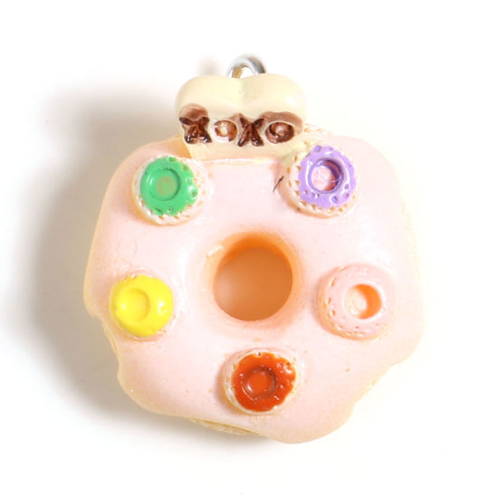 Image de Breloques en Résine Donuts Argent Mat Rose Clair Alphabet Initial/ Lettre Majuscule 26mm x 23mm -24mm x 21mm, 5 Pcs