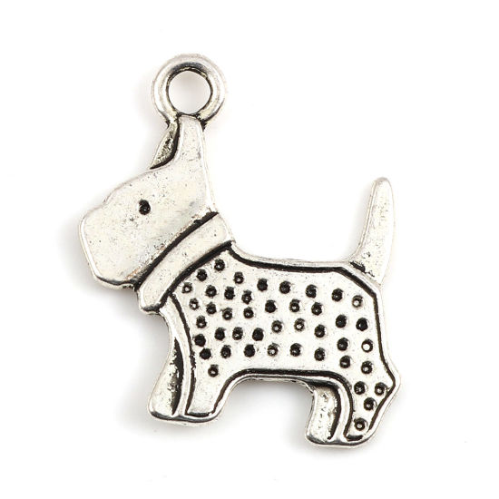 亜鉛合金 チャーム 犬 シルバートーン 22mm x 21mm、 20 個 の画像