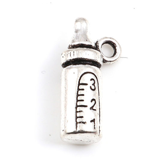 亜鉛合金 チャーム 牛乳瓶 銀古美 20mm x 9mm、 10 個 の画像