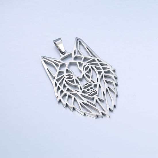 Imagen de 201 Acero Inoxidable Colgantes Lobo Tono de Plata Hueco 5.1cm x 3.3cm, 1 Unidad