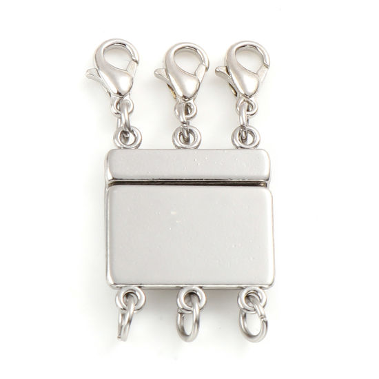 Image de Fermoirs Magnétiques Superposés pour Bracelet Collier 3 Multicouche Empilable en Alliage de Zinc Rectangle Argent Mat 3.6cm x 1.8cm, 1 Pièce