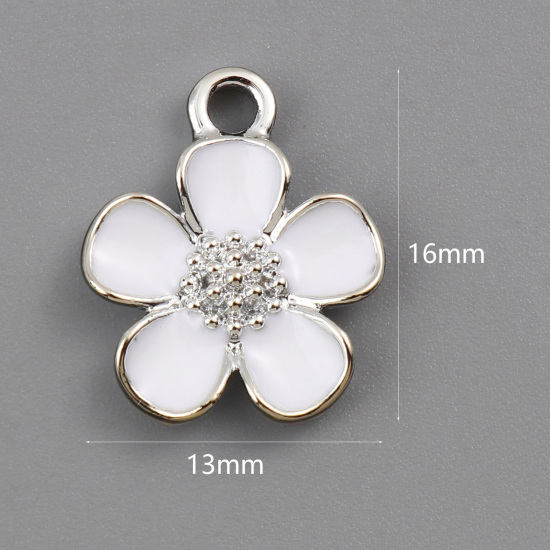 Immagine di 20 Pz Lega di Zinco Ciondoli Tono Argento Bianco Fiore Smalto 16mm x 13mm