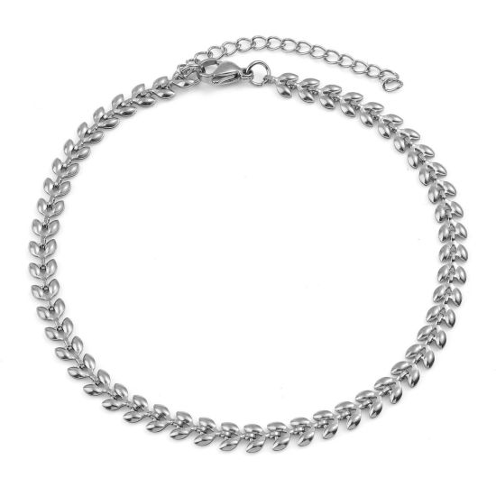 Image de Chaînes de Cheville Élégant en 304 Acier Inoxydable Argent Mat Feuille 23.5cm long, 1 Pièce