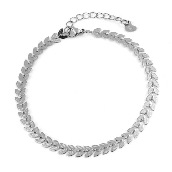 Image de Chaînes de Cheville Élégant en 304 Acier Inoxydable Argent Mat Feuille 23.5cm long, 1 Pièce