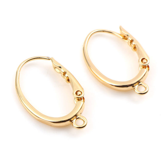 Image de 4 Pcs Boucles d'Oreilles Dormeuse en Laiton Plaqué Or Véritable 18K Ovale avec Boucle 19.5mm x 12mm, Epaisseur de Fil: 0.7mm(taille 21)