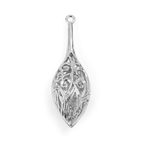 Immagine di Ottone Ciondoli Olive Vero Platino Placcato Filigrana 3.4cm x 1.1cm, 2 Pz