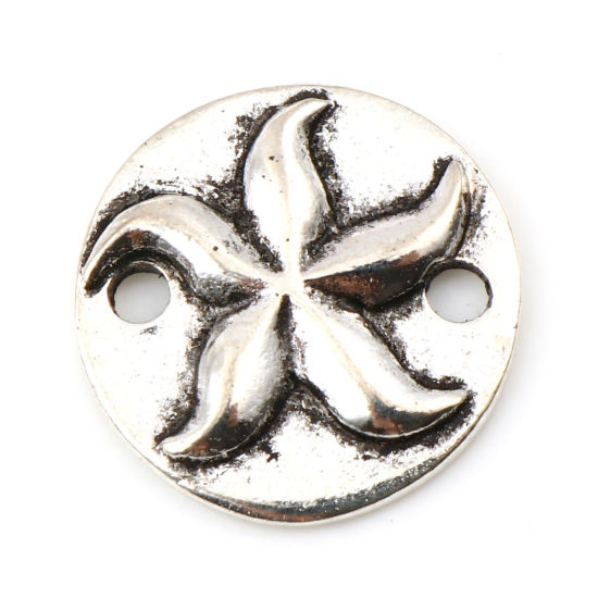 Image de Connecteurs Bijoux d'Océan en Alliage de Zinc Rond Argent Vieilli Etoile de Mer 15mm Dia, 20 Pcs