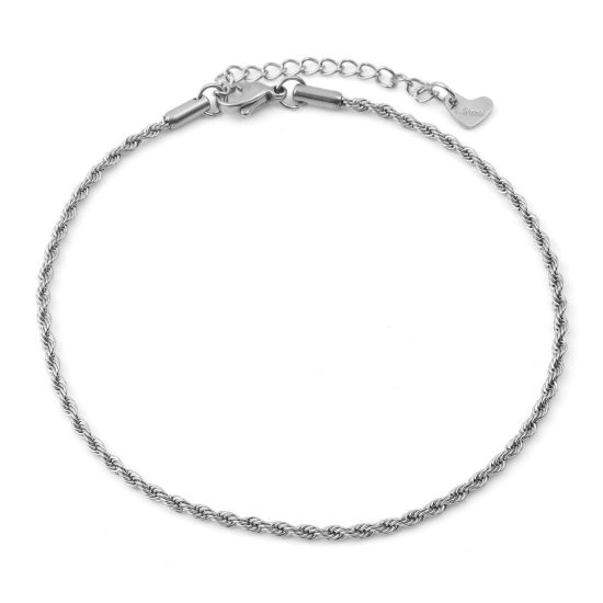 Image de Chaînes de Cheville Élégant en 304 Acier Inoxydable Chaîne Maille Torsade Argent Mat 23.5cm long, 1 Pièce