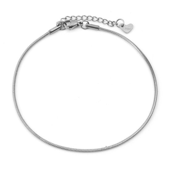 Image de Chaînes de Cheville Élégant en 304 Acier Inoxydable Chaîne Maille Serpent Argent Mat 23.5cm long, 1 Pièce