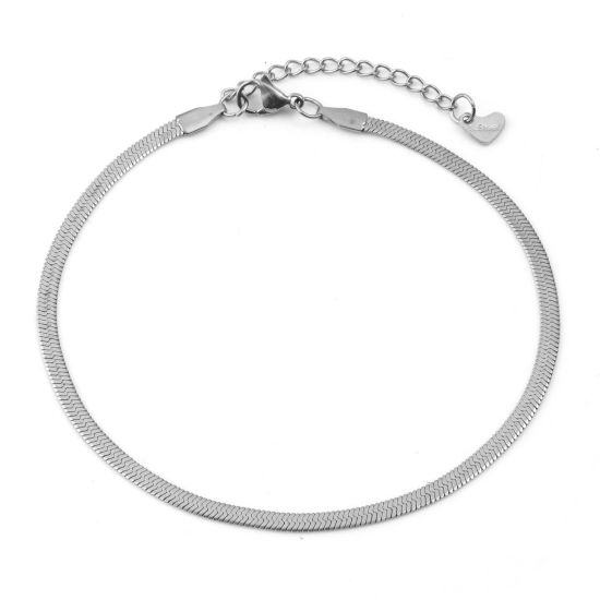 Image de Chaînes de Cheville Élégant en 304 Acier Inoxydable Chaîne Maille Serpent Argent Mat 23.5cm long, 1 Pièce