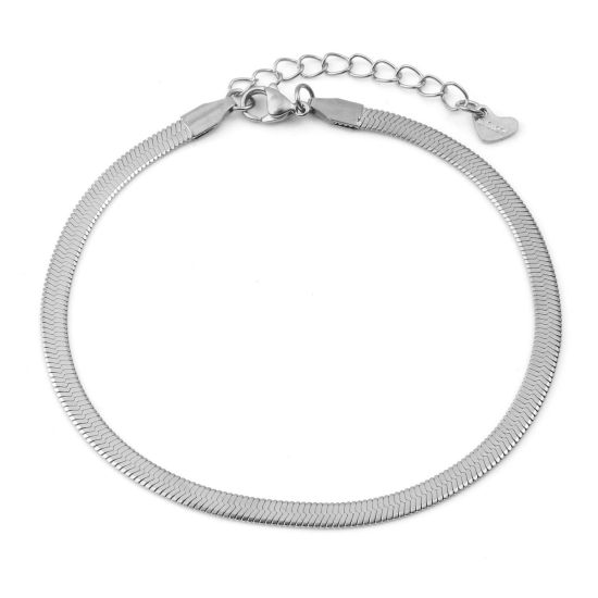 Image de Chaînes de Cheville Élégant en 304 Acier Inoxydable Chaîne Maille Serpent Argent Mat 23.5cm long, 1 Pièce