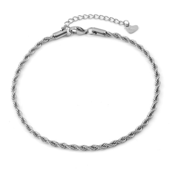 Image de Chaînes de Cheville Élégant en 304 Acier Inoxydable Chaîne Maille Torsade Argent Mat 23.5cm long, 1 Pièce
