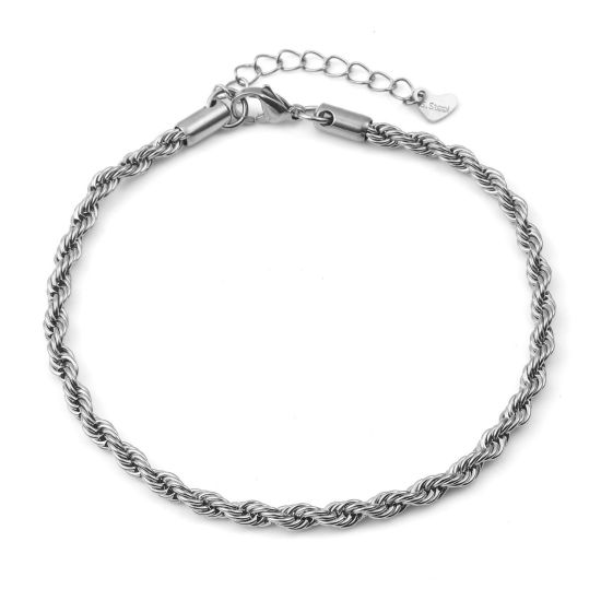 Image de Chaînes de Cheville Élégant en 304 Acier Inoxydable Chaîne Maille Torsade Argent Mat 23.5cm long, 1 Pièce