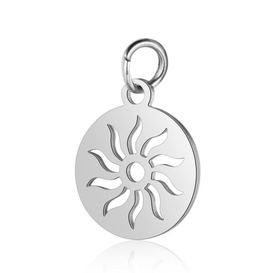 Image de Breloques en 304 Acier Inoxydable Galaxie Rond Argent Mat Soleil 17mm x 12mm , 1 Pièce