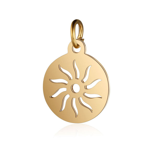Image de Breloques en 304 Acier Inoxydable Galaxie Rond Doré Soleil 17mm x 12mm , 1 Pièce