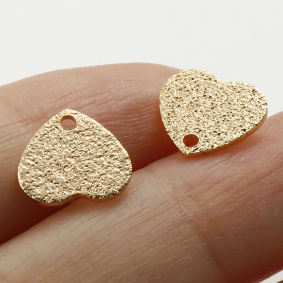 Picture of 4 PCs Brass Valentine's Day Ear Post Stud Earrings Real Gold Plated Heart With Loop 10mm x 9mm, Post/ Wire Size: 0.8mm(20 gauge)
