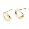 Picture of 2 PCs Brass Ear Post Stud Earrings Real Gold Plated Oval With Loop 10mm x 8mm, Post/ Wire Size: 0.7mm(21 gauge)