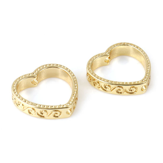 Imagen de Latón Marcos de Cuentas Oro Real Chapado Corazón (Apta la Cuenta: 8mm) 12mm x 12mm, 5 Unidades