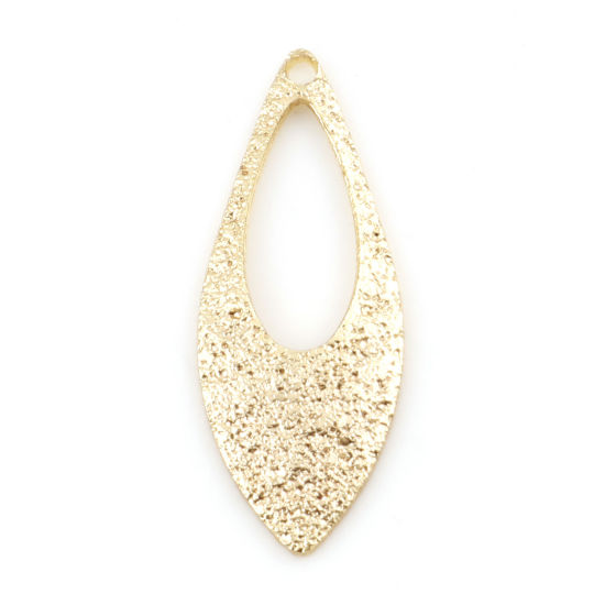 Immagine di Ottone Charms Foglia Vero Oro Placcato Polvere di Stelle 19mm x 7mm, 10 Pz