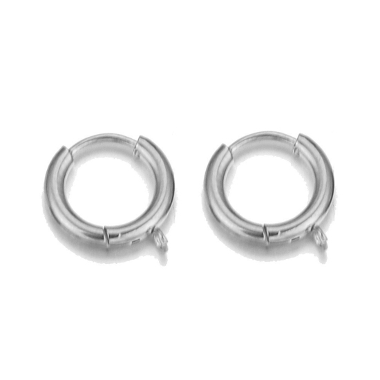 Picture of 1# 304 Stainless Steel Lever Back Clips Earrings Silver Tone W/ Loop 12mm Dia., 5 PCs