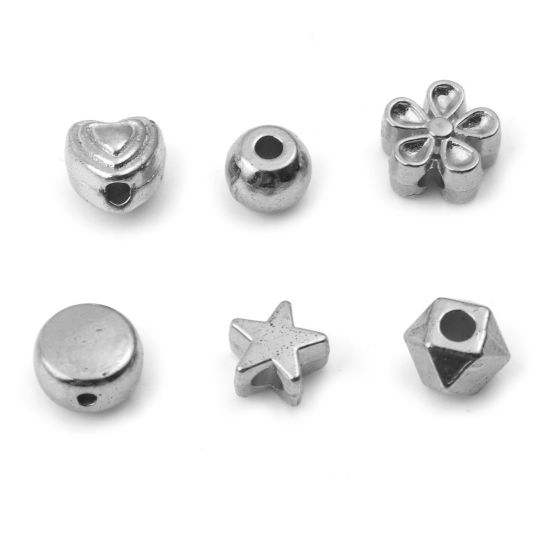 Imagen de Zamak Cuentas Geométrico Tono de Plata Flor Aprox 7x7mm - 4x4mm, Agujero: Aprox 0.8mm-1.5mm, 10 Juegos (Aprox 6 PCs)