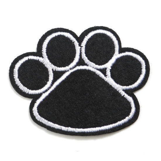 Image de Patchs (Dos Avec Colle) DIY Scrapbooking Artisanat en Chiffon Mémorial d'Animaux Domestiques Noir Griffe de Patte de Chien Broderie 5.1cm x 4.2cm, 2 Pcs