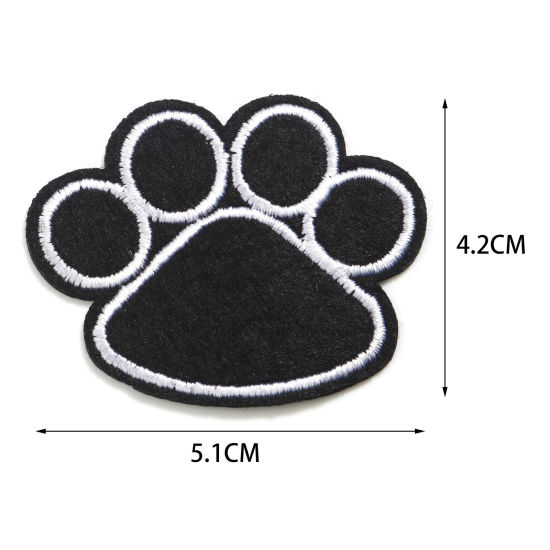 Image de Patchs (Dos Avec Colle) DIY Scrapbooking Artisanat en Chiffon Mémorial d'Animaux Domestiques Noir Griffe de Patte de Chien Broderie 5.1cm x 4.2cm, 2 Pcs