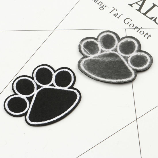 Image de Patchs (Dos Avec Colle) DIY Scrapbooking Artisanat en Chiffon Mémorial d'Animaux Domestiques Noir Griffe de Patte de Chien Broderie 5.1cm x 4.2cm, 2 Pcs